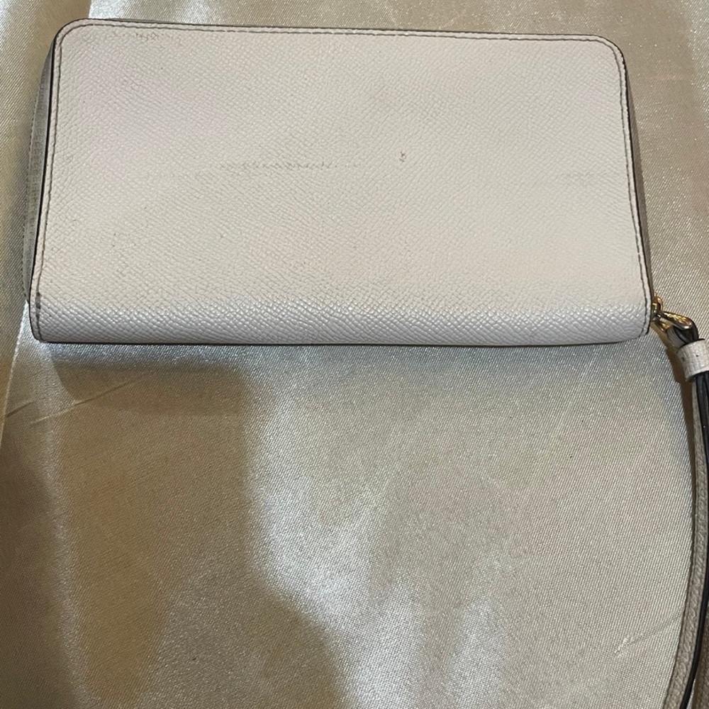 Coach Gold-Logo Pebbled Leather Wristlet in cream color - Picture 2 of 9